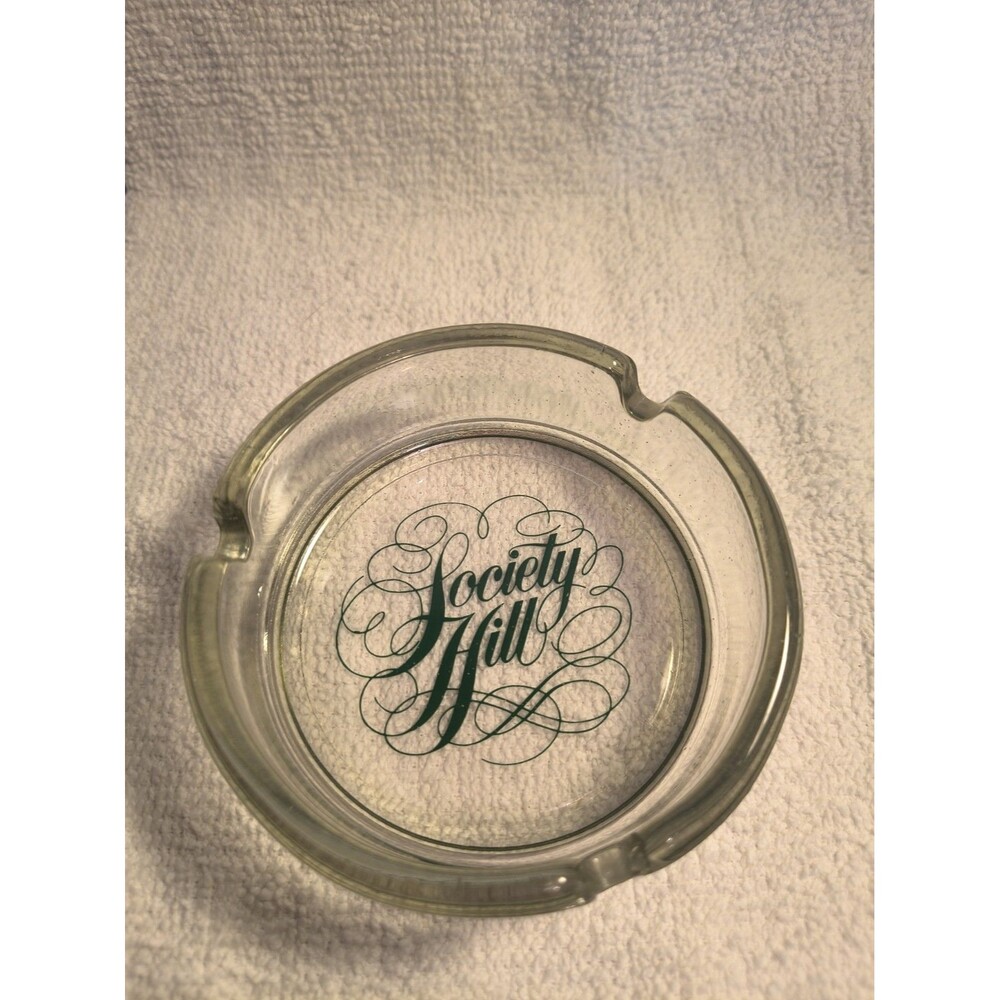 Vintage Society Hill Clear Glass Ashtray Retro Elegant Script Font Tobacciana